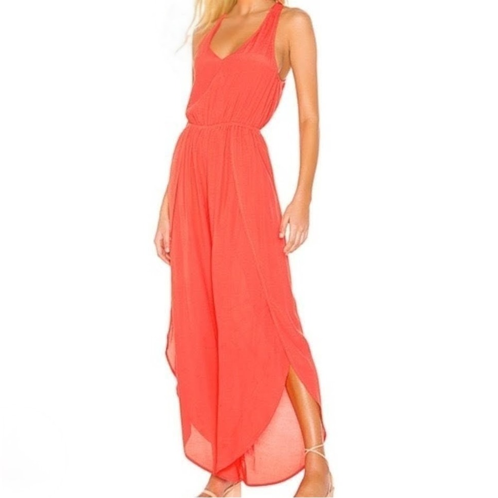 Cupcakes and Cashmere Coral Halter Wide Leg Jumpsuit SKUW676